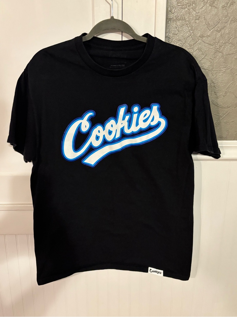 Cookies Black Graphic Tee with Blue & White Script